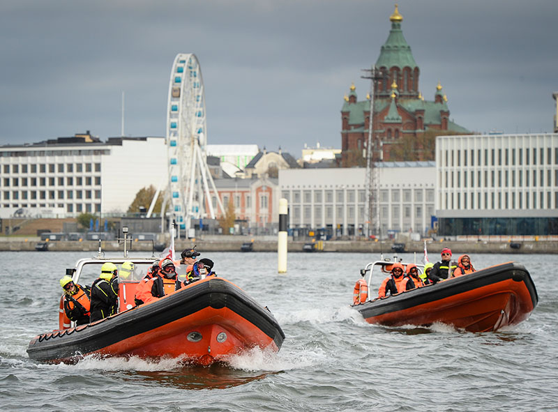 Two RIB boats with Helsinki city view in the background